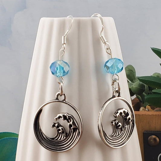 Ocean Wave Earrings, Silver Plated Earring Wire