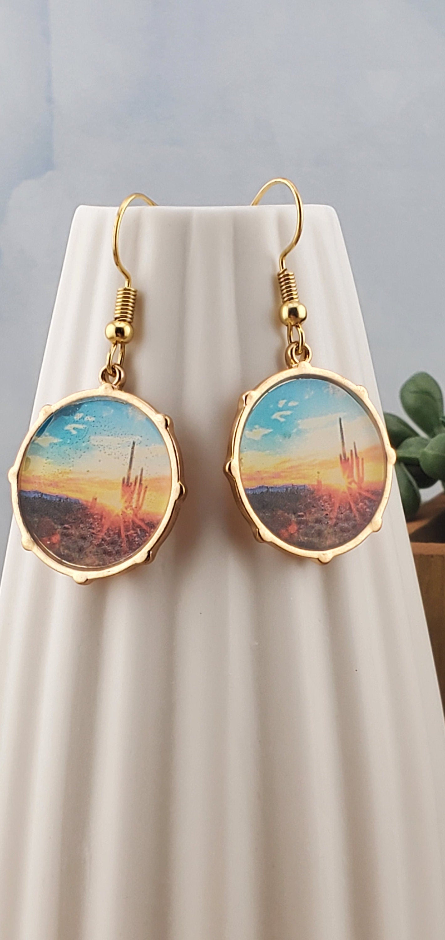 Desert Sunset Earrings, Gold Plated Earring Wire