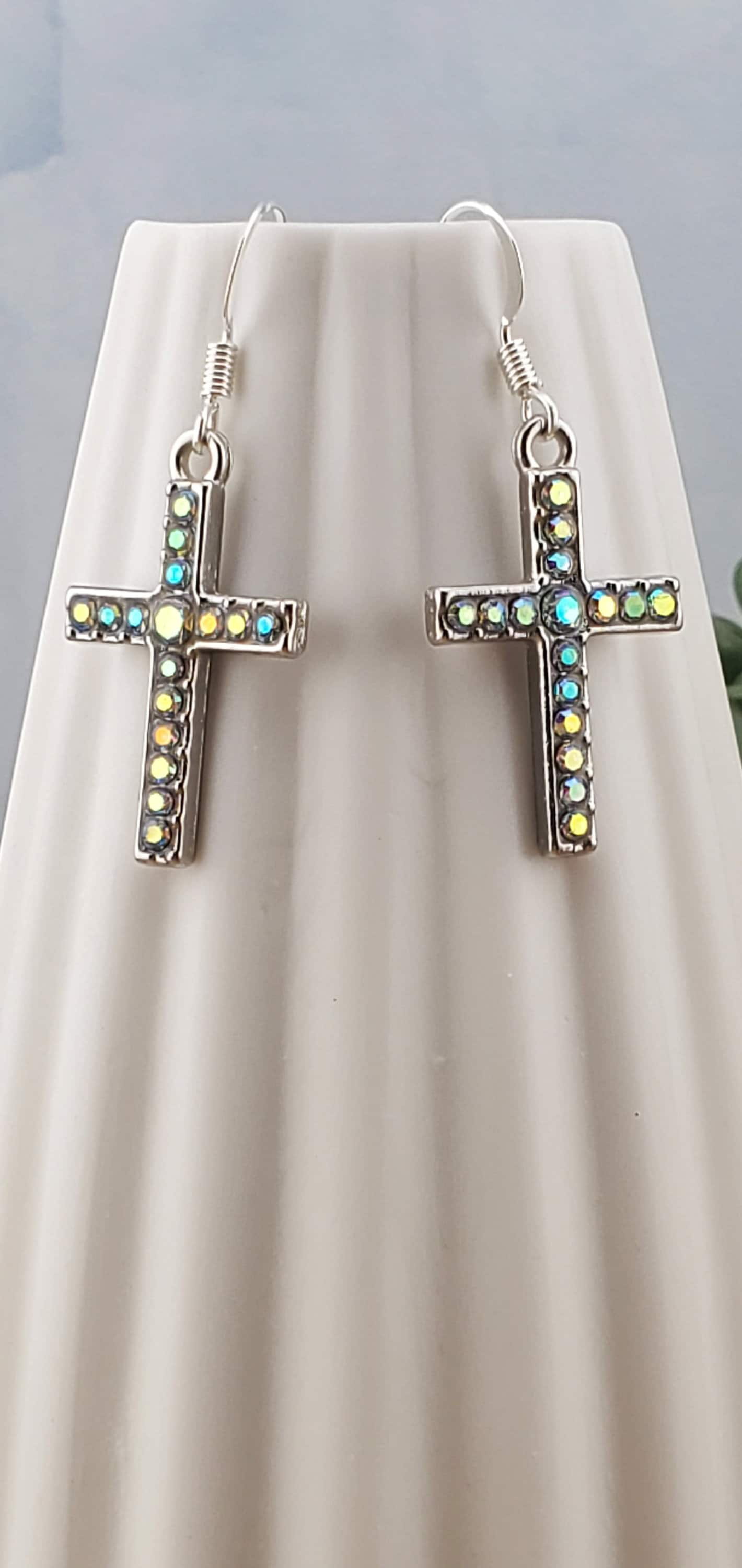 Cross Earrings, Silver Plated Earring Wire