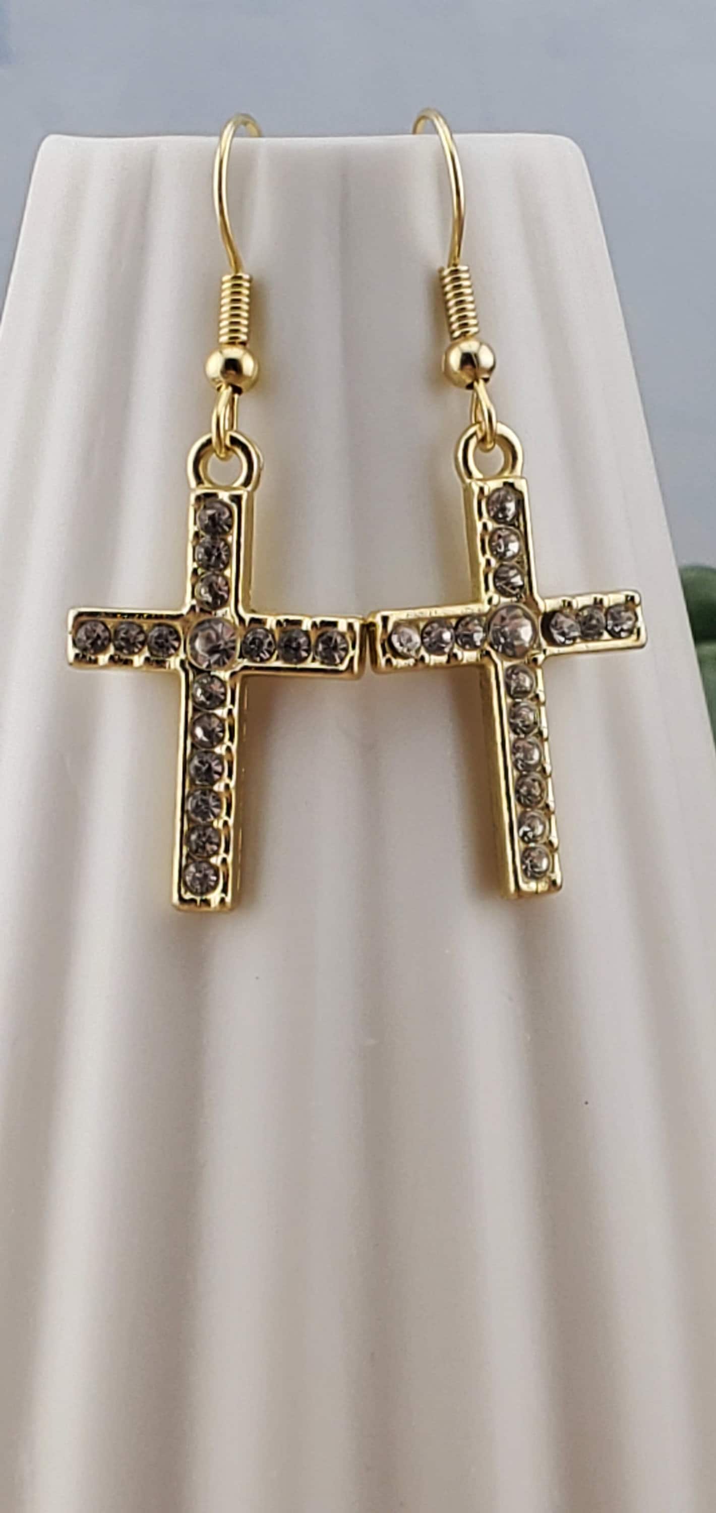 Cross Earrings, Gold Plated Earring Wire