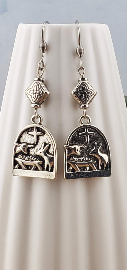 Nativity Scene Earrings, Silver Plated Earring Wire