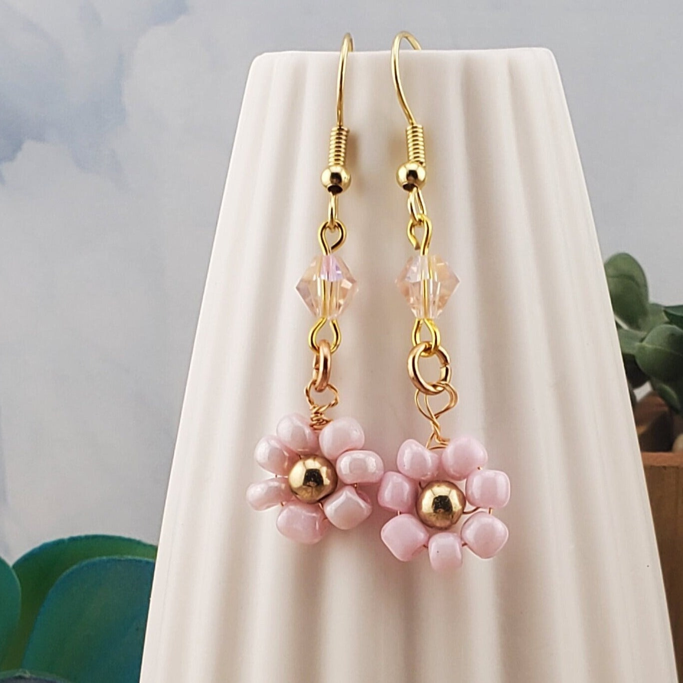 Flower Earrings, Gold Plated Earring Wire