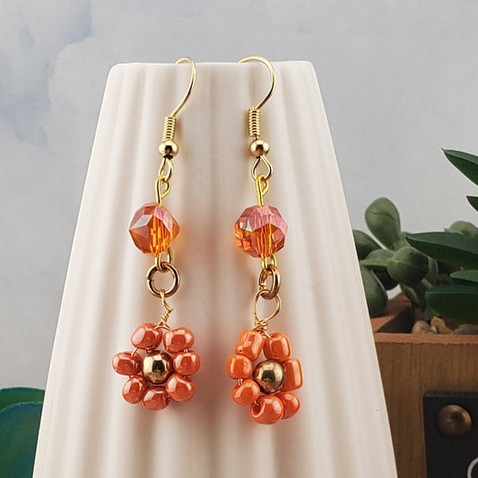 Flower Earrings, Gold Plated Earring Wire