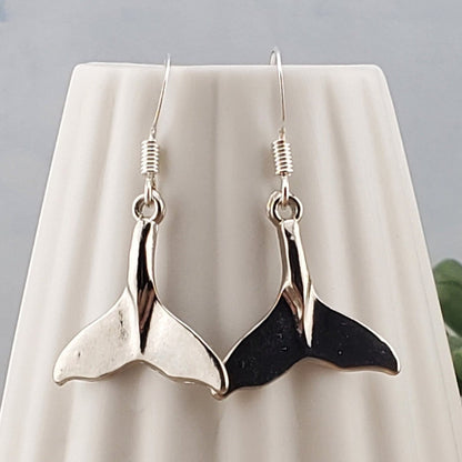 Whale Tail Earrings, Silver Plated Earring Wire