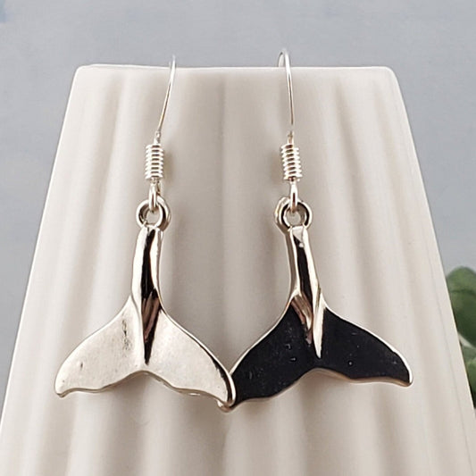 Whale Tail Earrings, Silver Plated Earring Wire