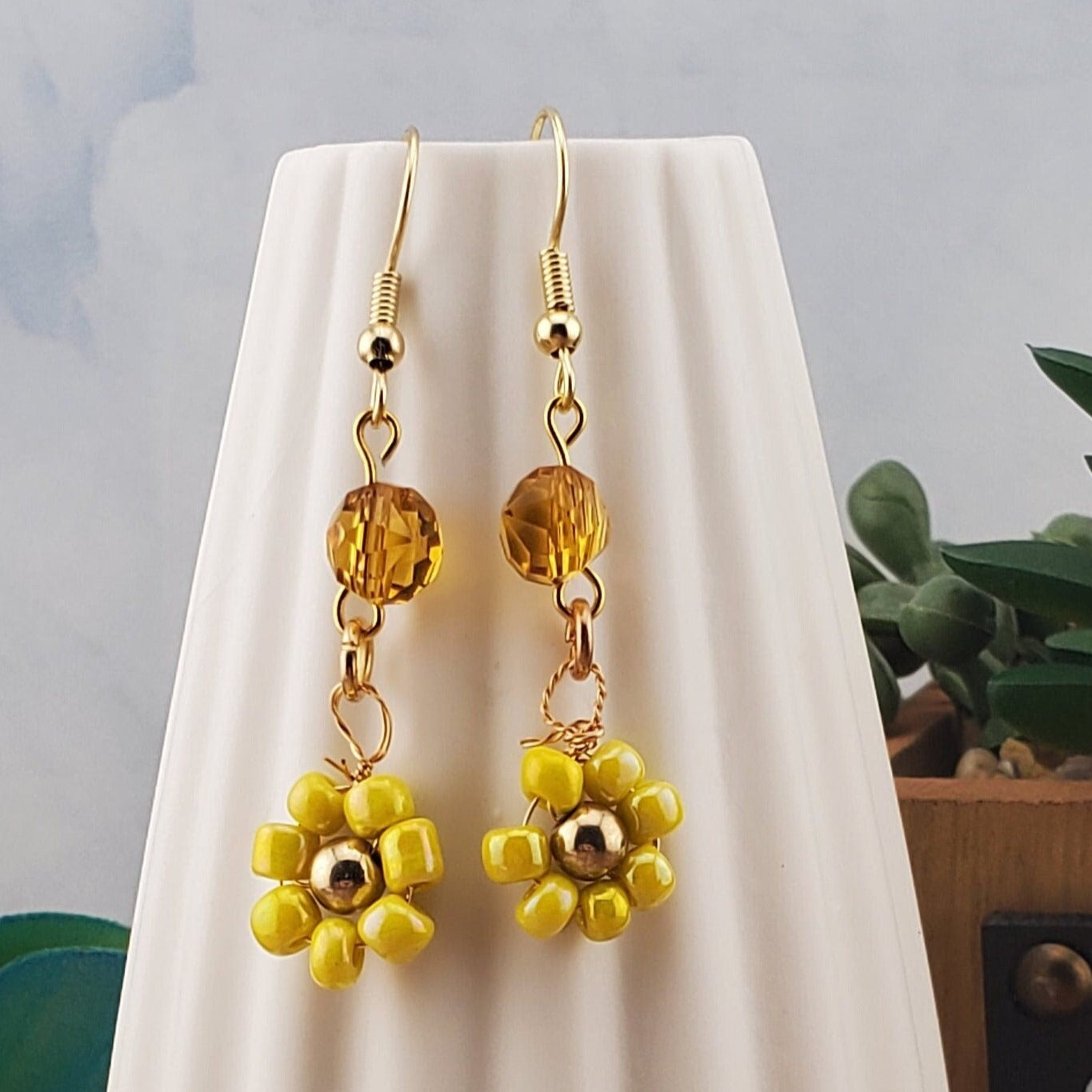 Flower Earrings, Gold Plated Earring Wire