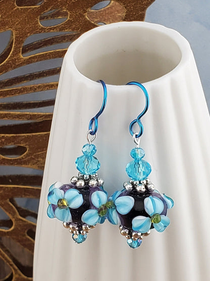 Tropical Bliss Artisan Glass Earrings, Lampwork Glass Bead by a talented artisan, Niobium Earring Wire