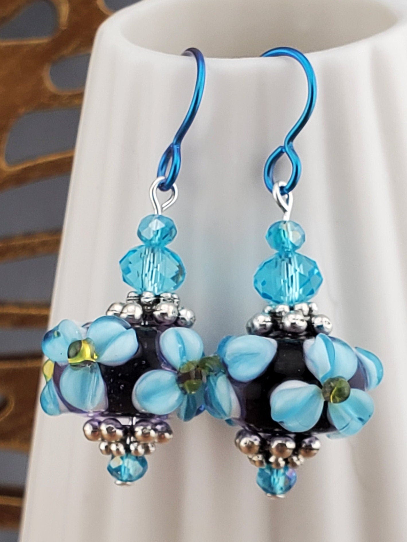 Tropical Bliss Artisan Glass Earrings, Lampwork Glass Bead by a talented artisan, Niobium Earring Wire