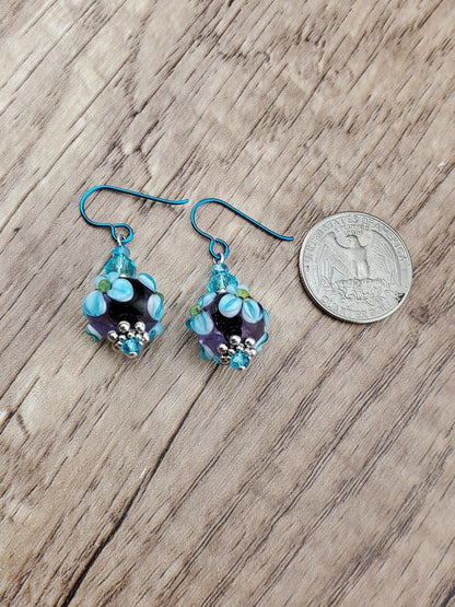 Tropical Bliss Artisan Glass Earrings, Lampwork Glass Bead by a talented artisan, Niobium Earring Wire