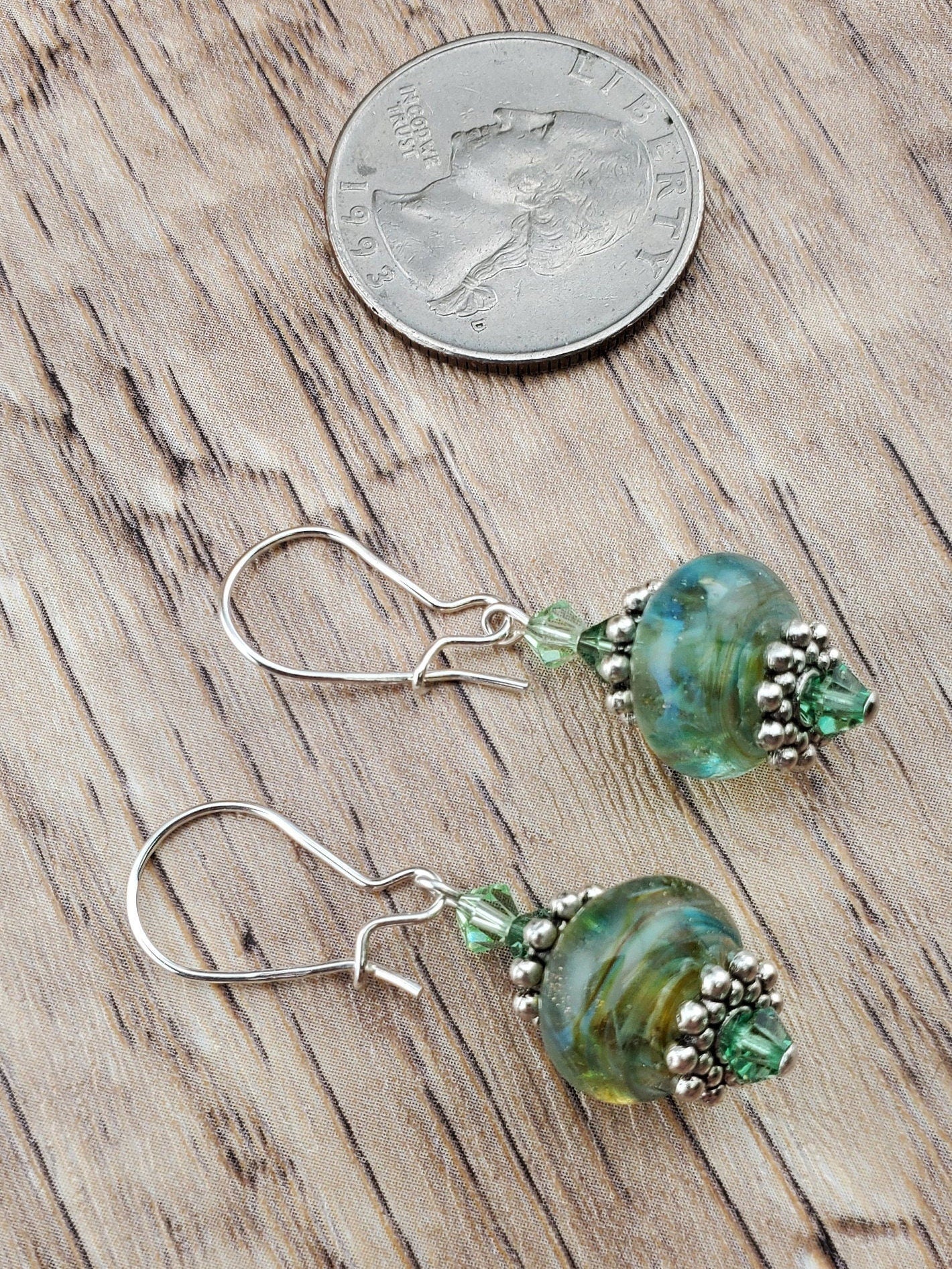 Blends of Nature Artisan Glass Earrings, Lampwork Glass Bead by a talented artisan, Silver Filled Kidney Earring Wire