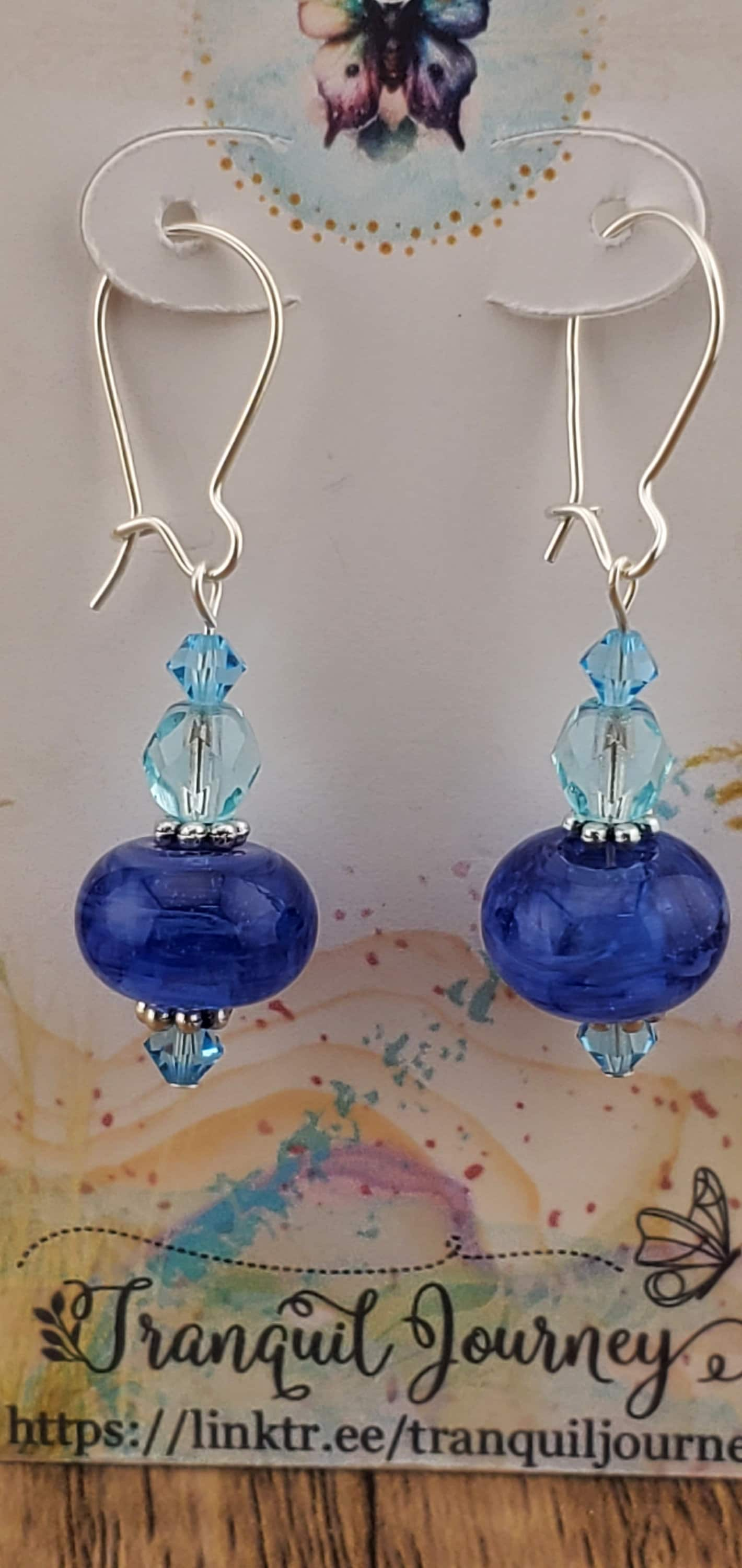 Singing the Blues Artisan Glass Earrings, Lampwork Glass Bead by a talented artisan, Silver Filled Kidney Earring Wire