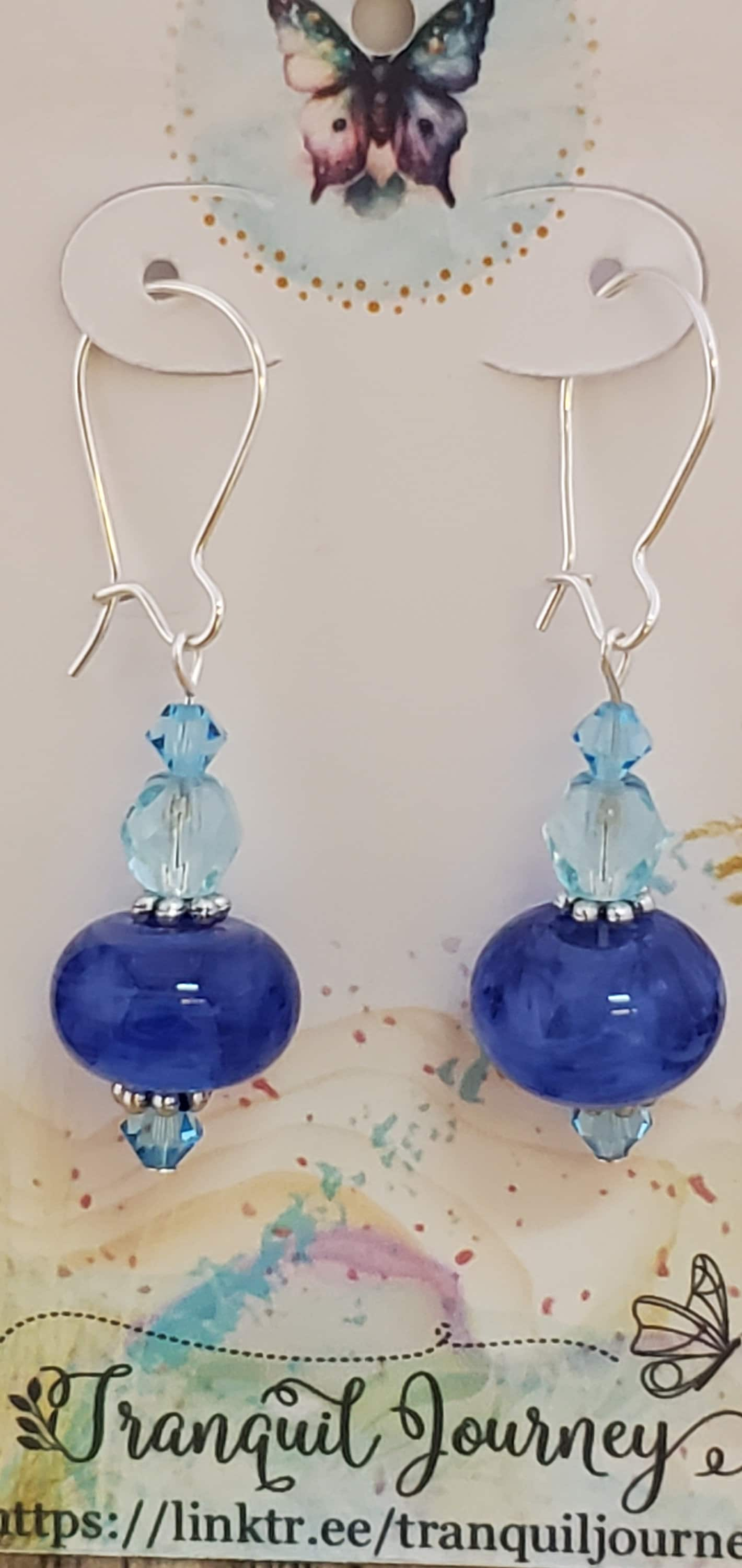 Singing the Blues Artisan Glass Earrings, Lampwork Glass Bead by a talented artisan, Silver Filled Kidney Earring Wire