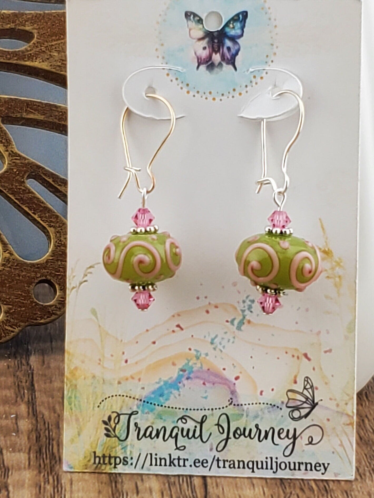 Cheeky Olive Artisan Glass Earrings, Lampwork Glass Bead by a talented artisan, Silver Filled Kidney Earring Wire