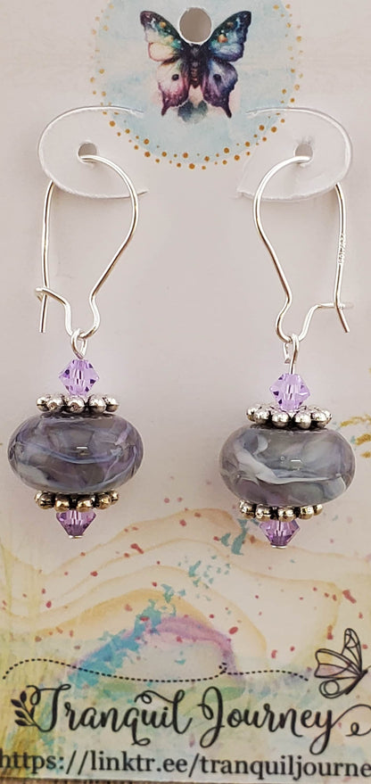 Purple Dreams Artisan Glass Earrings, Lampwork Glass Bead by a talented artisan, Silver Filled Kidney Earring Wire