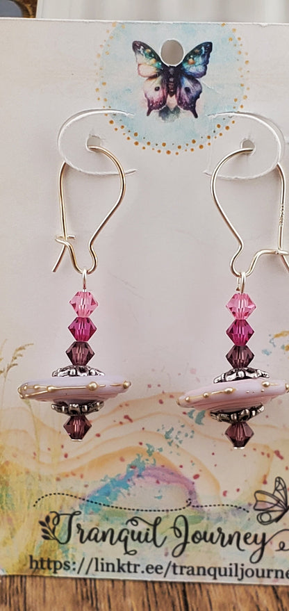 Out of this world pink drop Artisan Glass Earrings, Lampwork Glass Bead by a talented artisan, Silver Filled Kidney Earring Wire