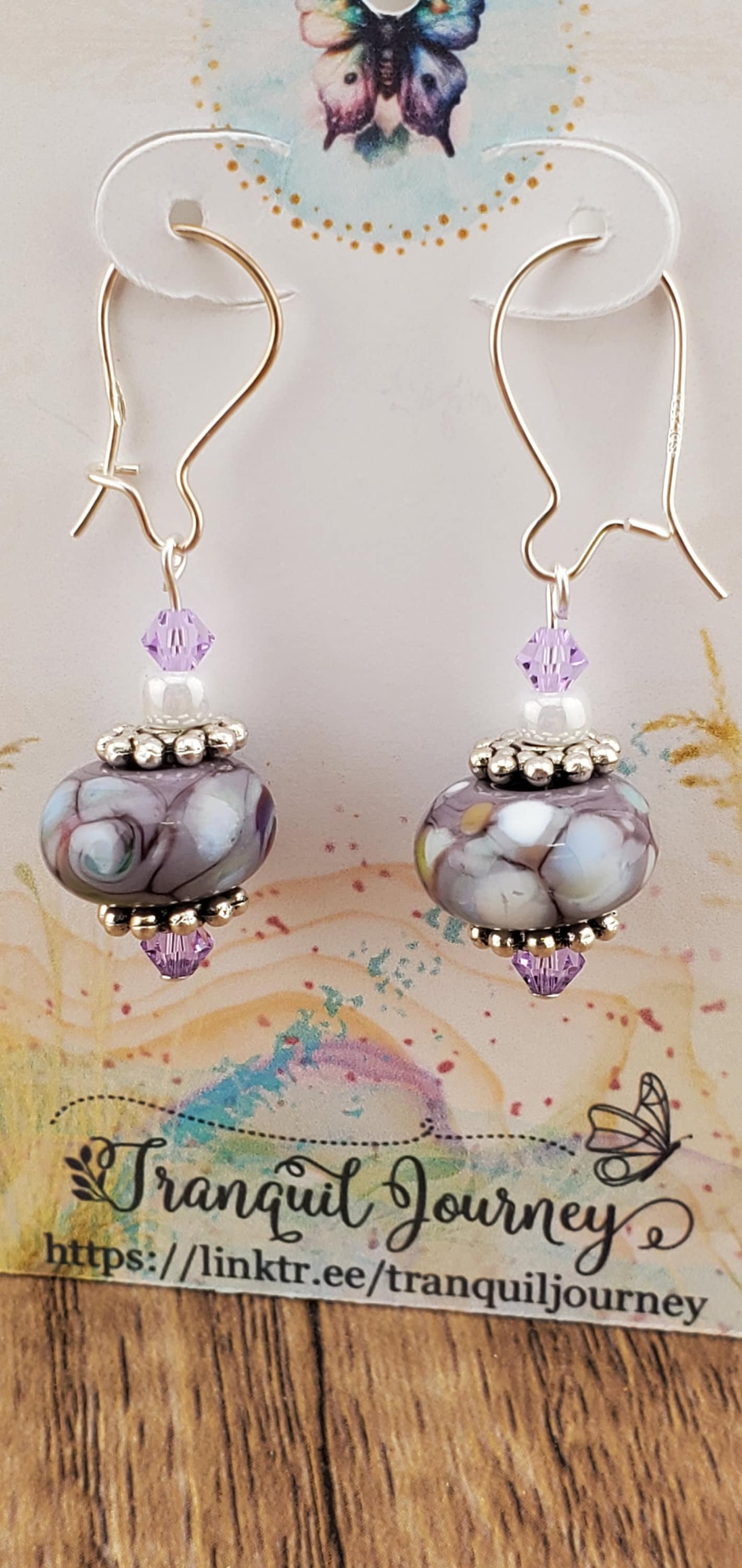 Marvelous Mauve Artisan Glass Earrings, Lampwork Glass Bead by a talented artisan, Silver Filled Earring Wire