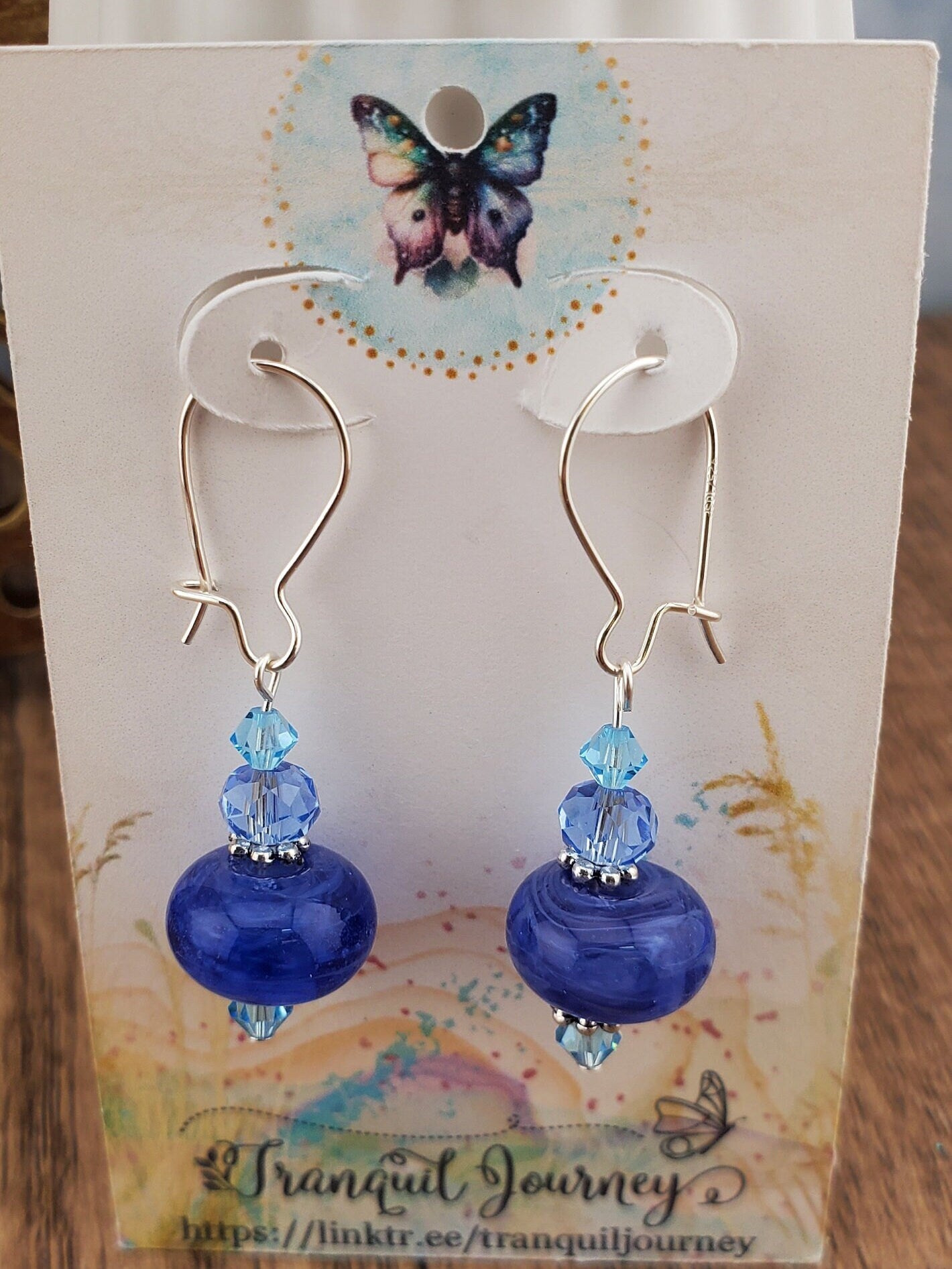 Blustery Blue Artisan Glass Earrings, Lampwork Glass Bead by a talented artisan, Silver Filled Kidney Earring Wire