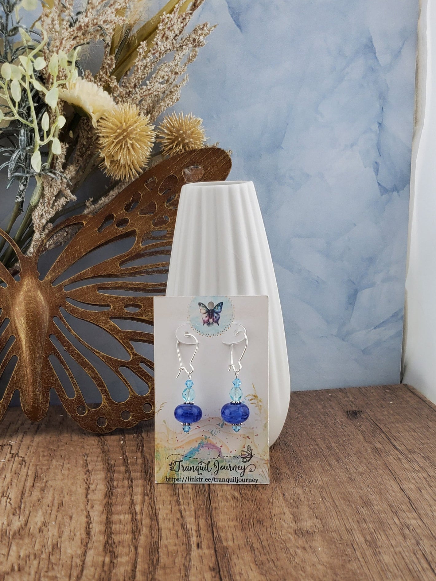 Singing the Blues Artisan Glass Earrings, Lampwork Glass Bead by a talented artisan, Silver Filled Kidney Earring Wire