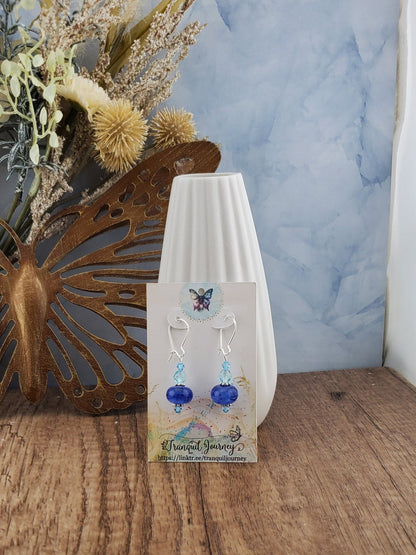 Singing the Blues Artisan Glass Earrings, Lampwork Glass Bead by a talented artisan, Silver Filled Kidney Earring Wire