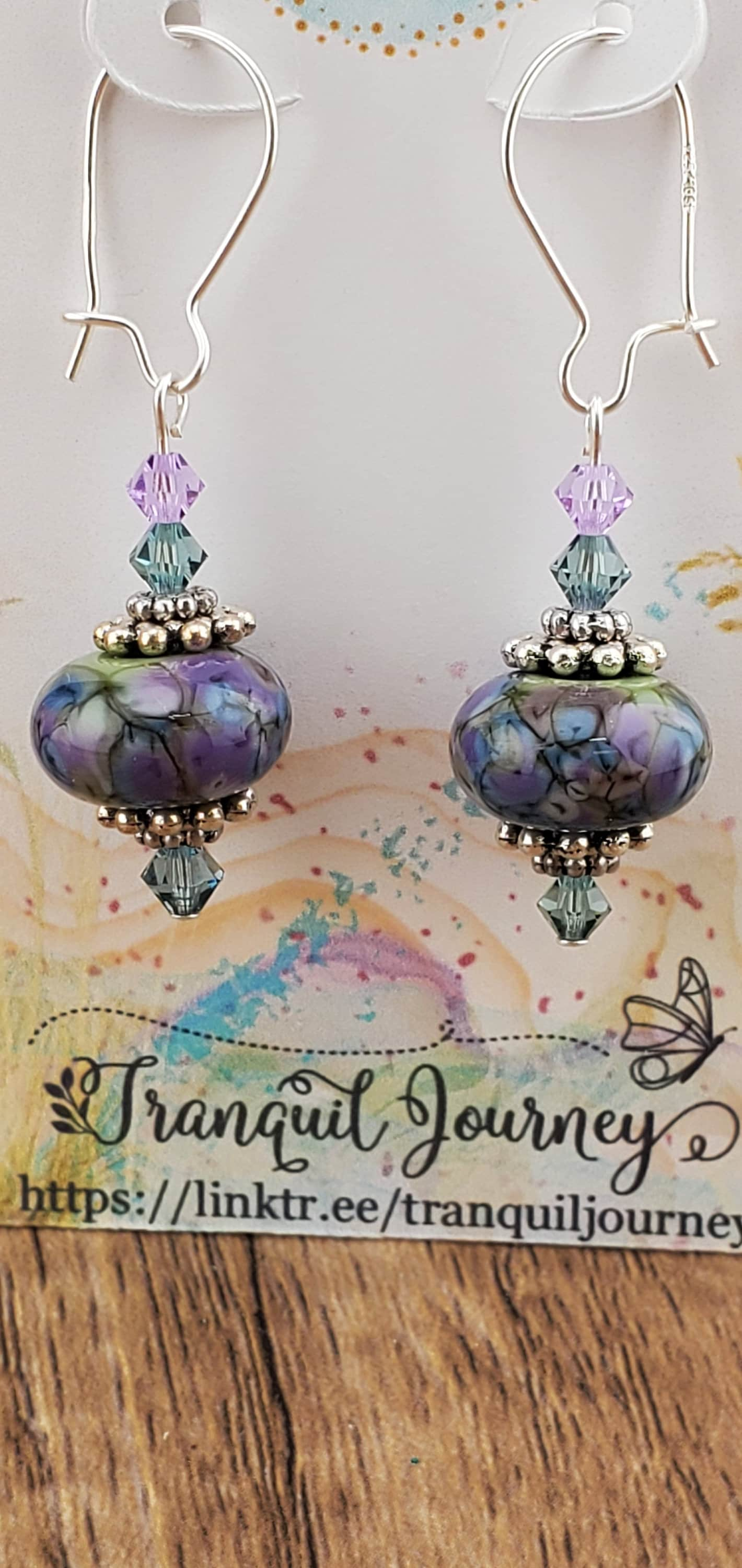 Kaleidoscope Artisan Glass Earrings, Lampwork Glass Bead by a talented artisan, Silver Filled Kidney Earring Wire