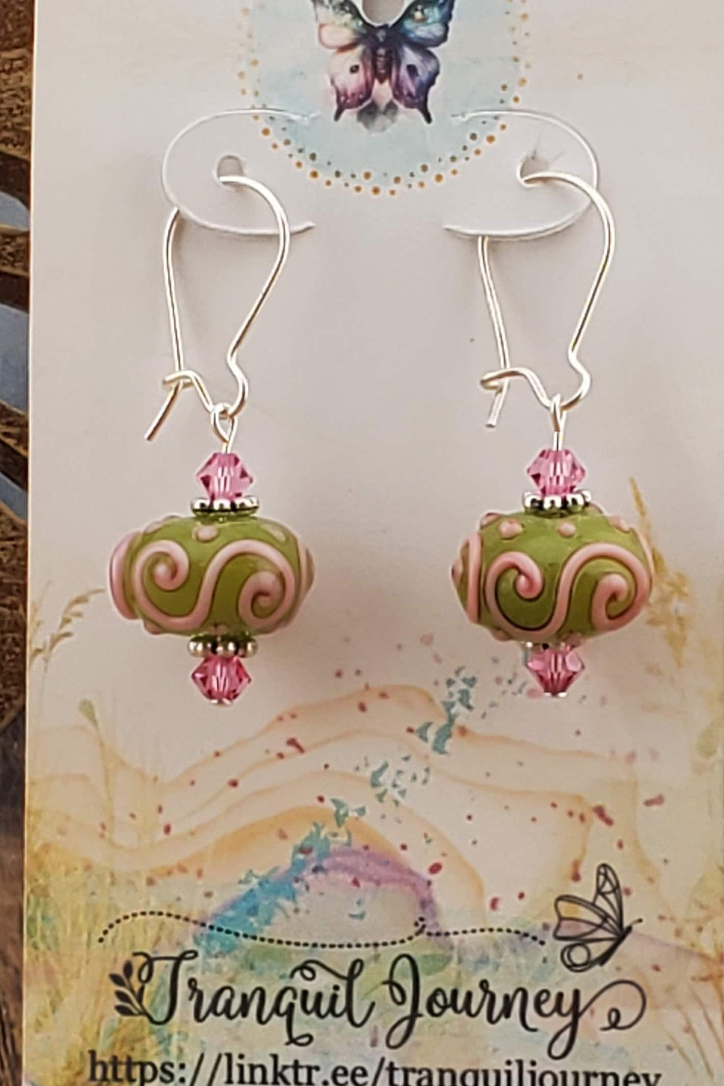 Pinkie Pie Artisan Glass Earrings, Lampwork Glass Bead by a talented artisan, Silver Filled Kidney Earring Wire