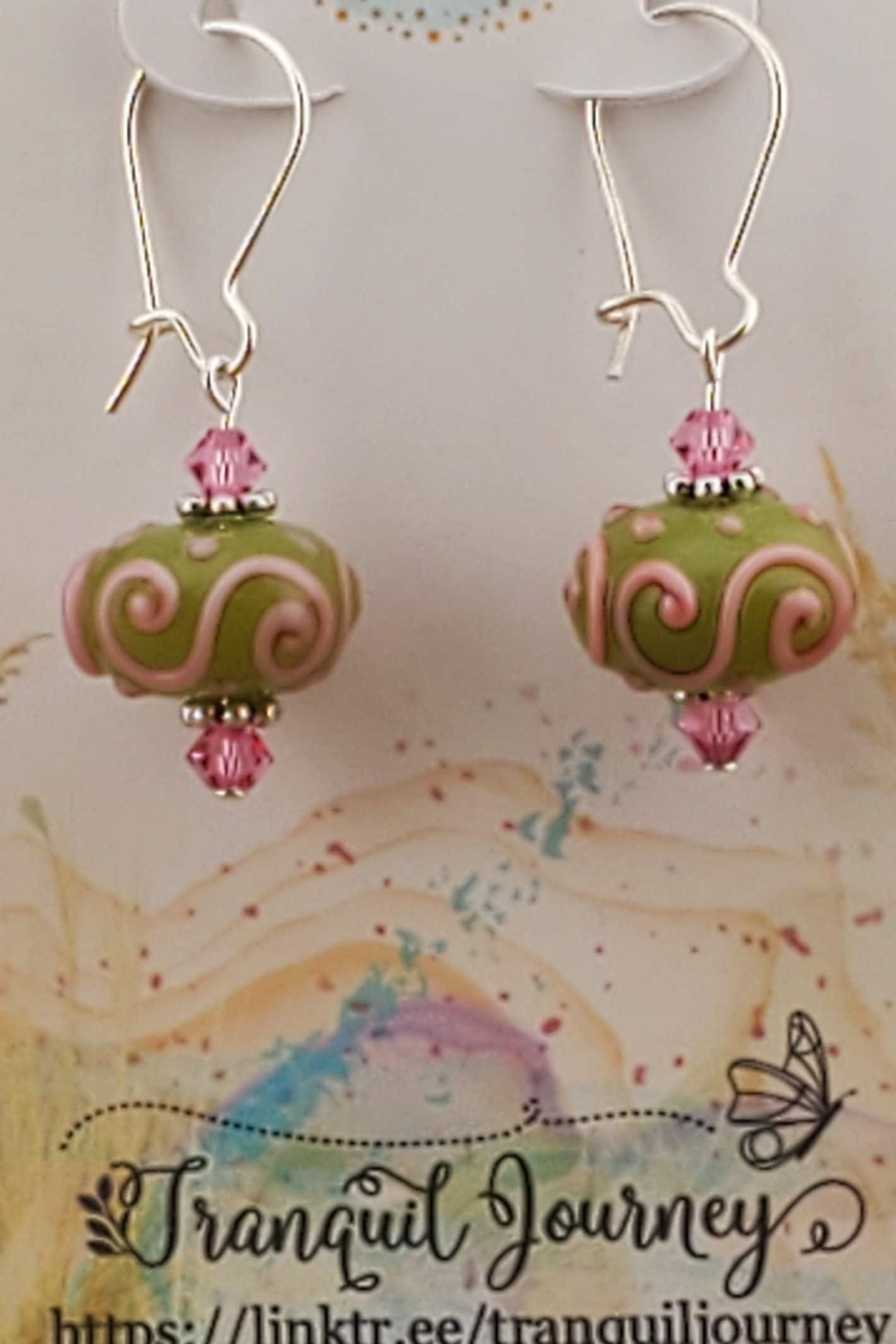 Pinkie Pie Artisan Glass Earrings, Lampwork Glass Bead by a talented artisan, Silver Filled Kidney Earring Wire