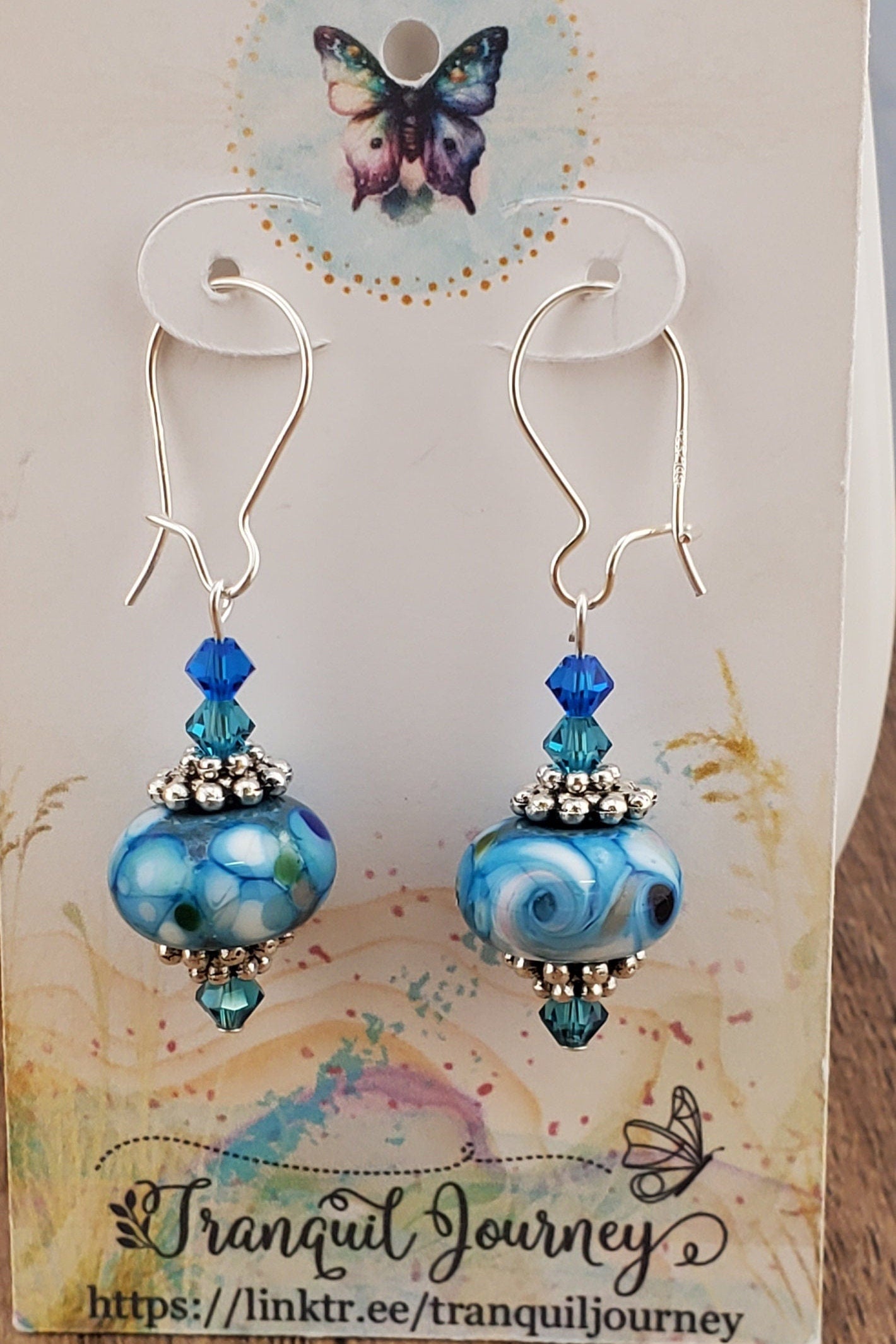 Lost in the Clouds Artisan Glass Earrings, Lampwork Glass Bead by a talented artisan, Silver Filled Kidney Earring Wire