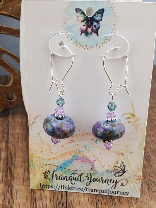 Cheeky Denim Artisan Glass Earrings, Lampwork Glass Bead by a talented artisan, Silver Filled Kidney Earring Wire