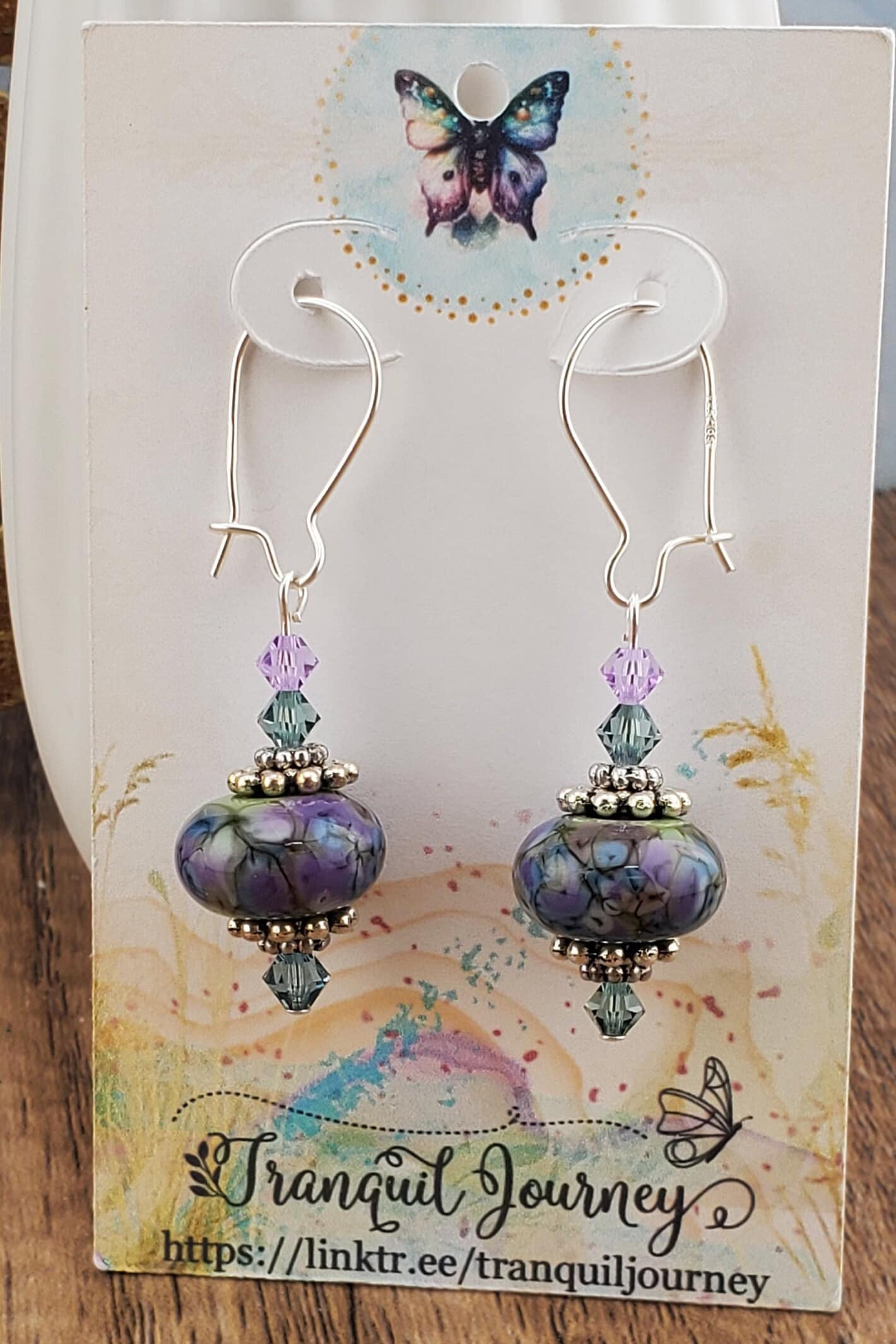 Kaleidoscope Artisan Glass Earrings, Lampwork Glass Bead by a talented artisan, Silver Filled Kidney Earring Wire