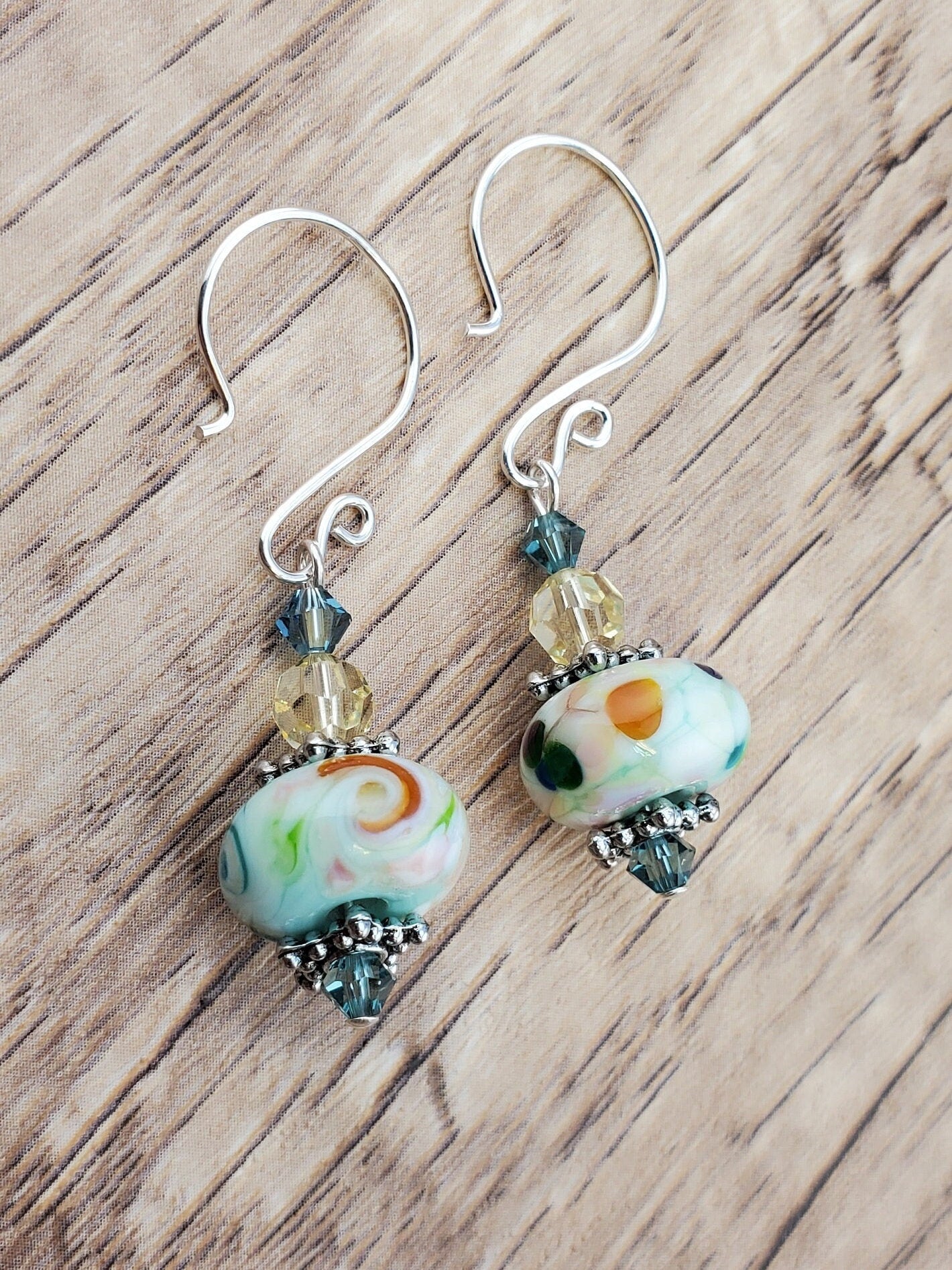 Cue the Confetti Artisan Glass Earrings, Lampwork Glass Bead handcrafted by a talented artisan, Silver Filled Earring Wire