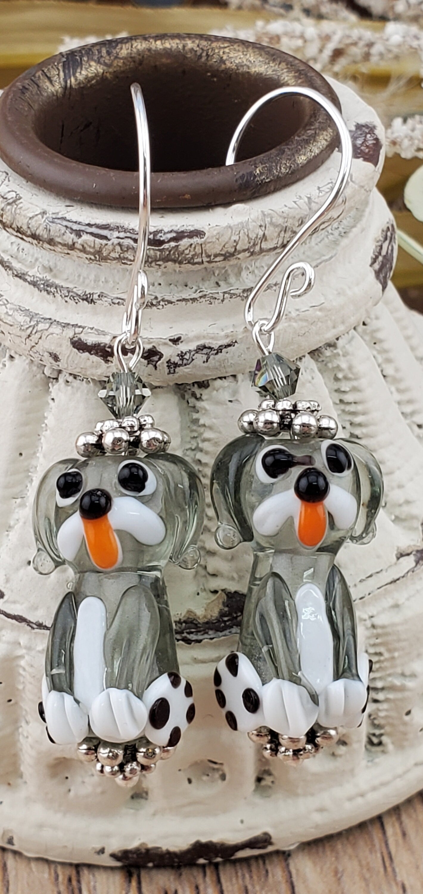 You had me at Woof Artisan Glass Earrings, Lampwork Glass Bead handcrafted by a talented artisan, Silver Filled Earring Wire