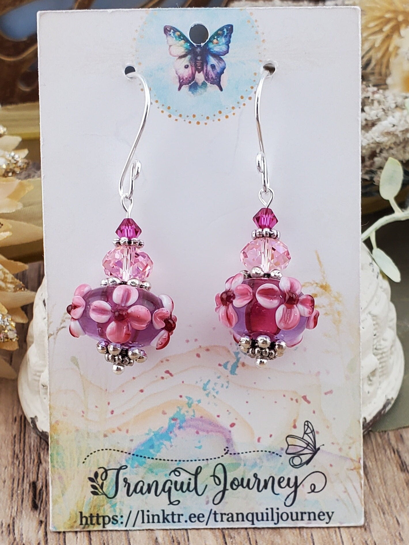 Pink Power Artisan Glass Earrings, Lampwork Glass Bead handcrafted by a talented artisan, Silver Filled Earring Wire