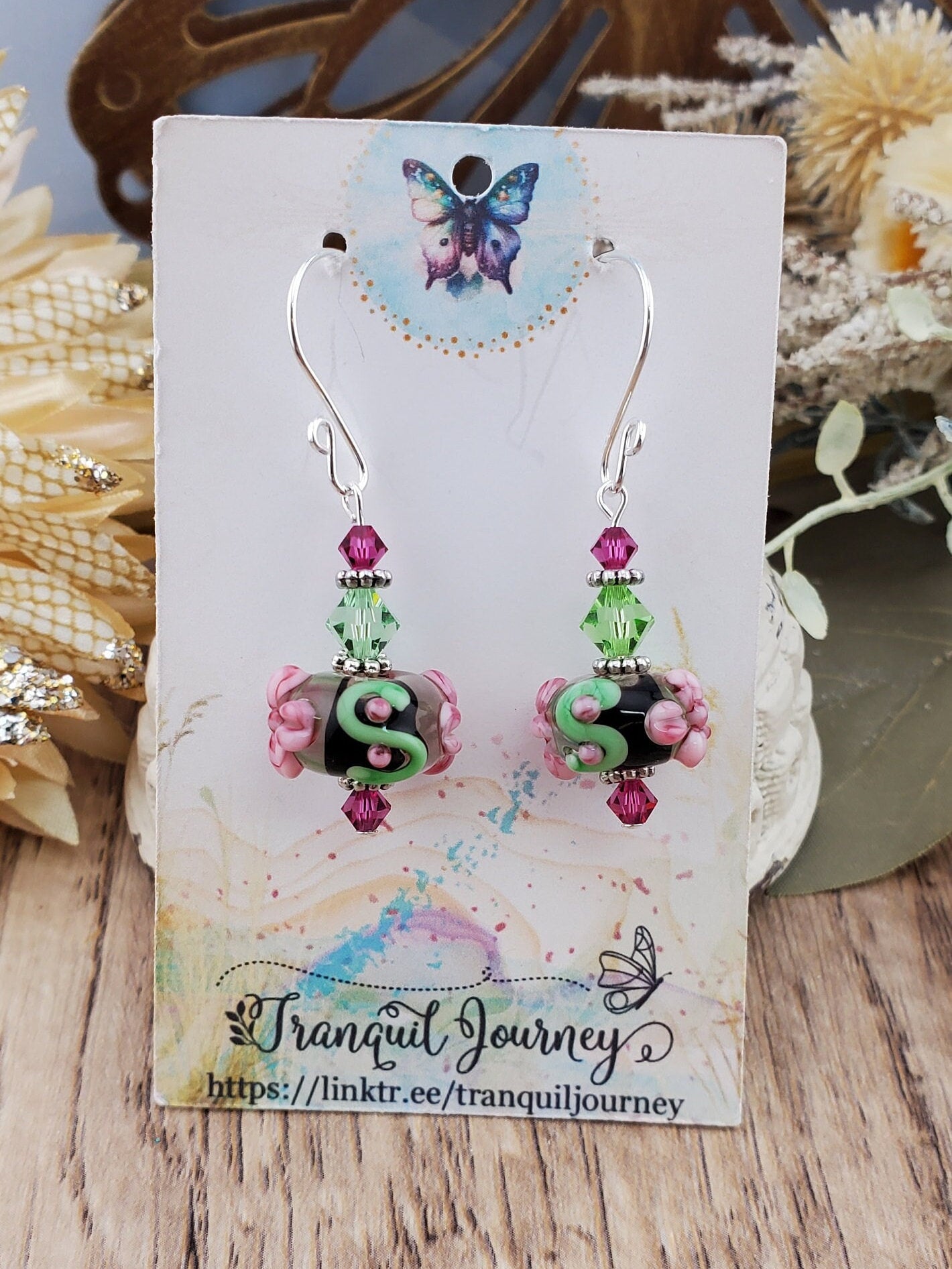 Ohana Artisan Glass Earrings, Lampwork Glass Bead handcrafted by a talented artisan, Silver Filled Earring Wire