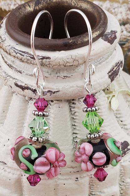 Ohana Artisan Glass Earrings, Lampwork Glass Bead handcrafted by a talented artisan, Silver Filled Earring Wire