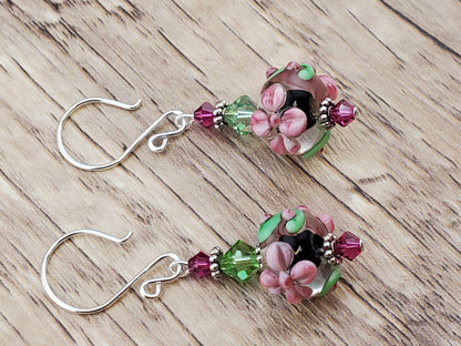 Ohana Artisan Glass Earrings, Lampwork Glass Bead handcrafted by a talented artisan, Silver Filled Earring Wire