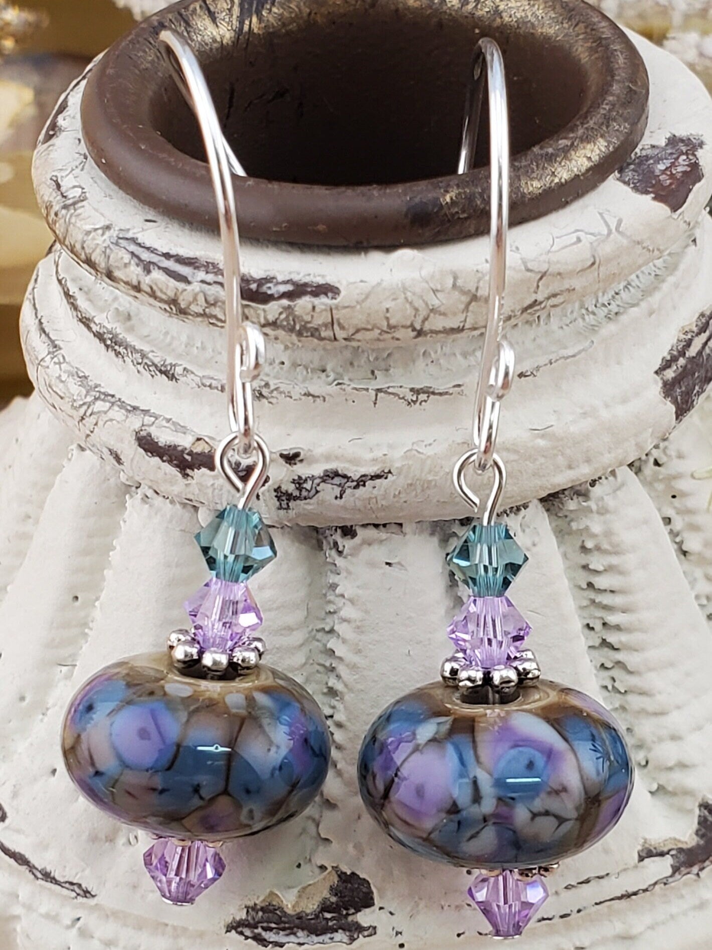 Create Beauty Artisan Glass Earrings, Lampwork Glass Bead handcrafted by a talented artisan, Silver Filled Earring Wire