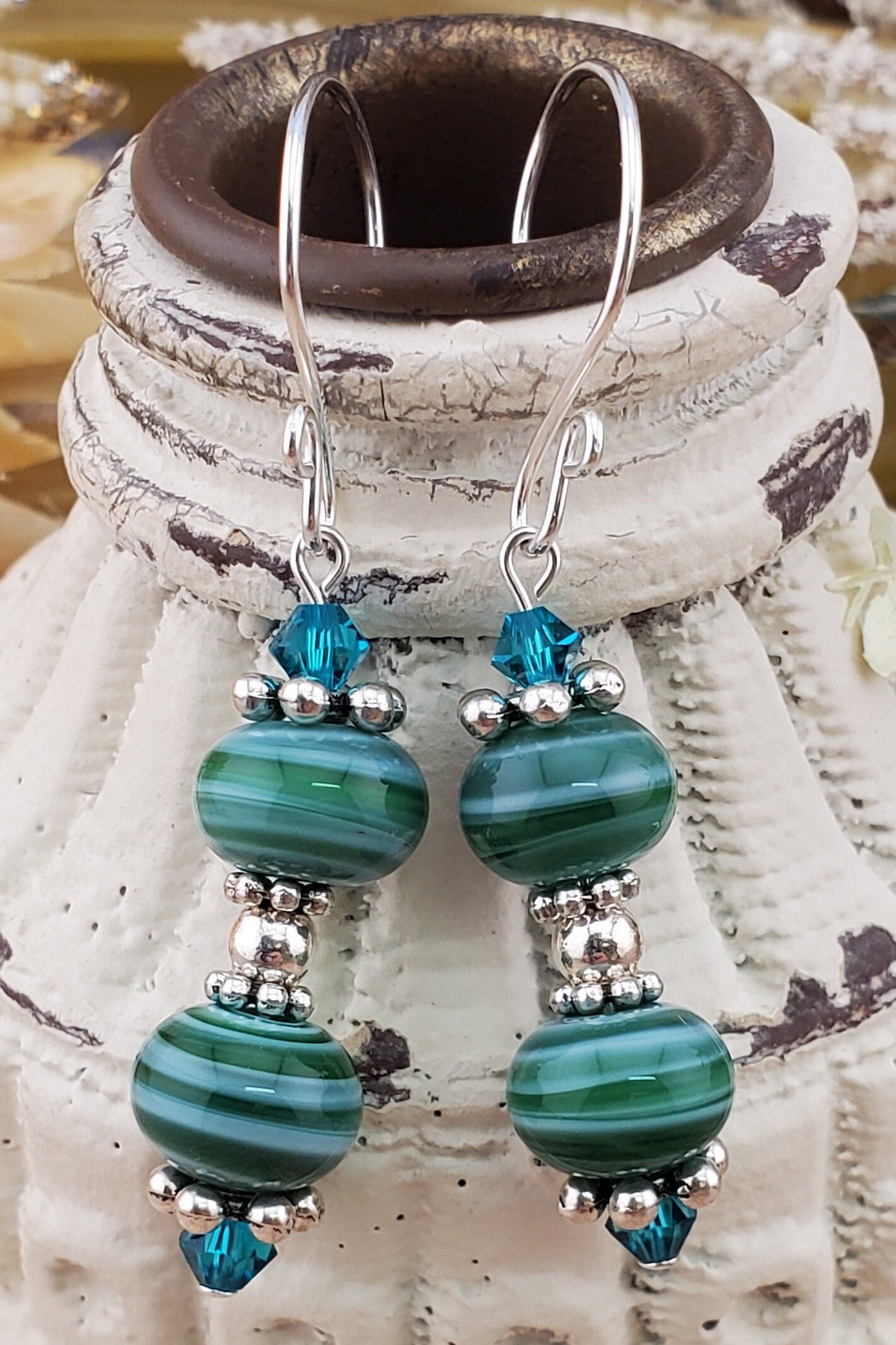 Be-Leaf in yourself Artisan Glass Earrings, Lampwork Glass Bead handcrafted by a talented artisan, Silver Filled Earring Wire