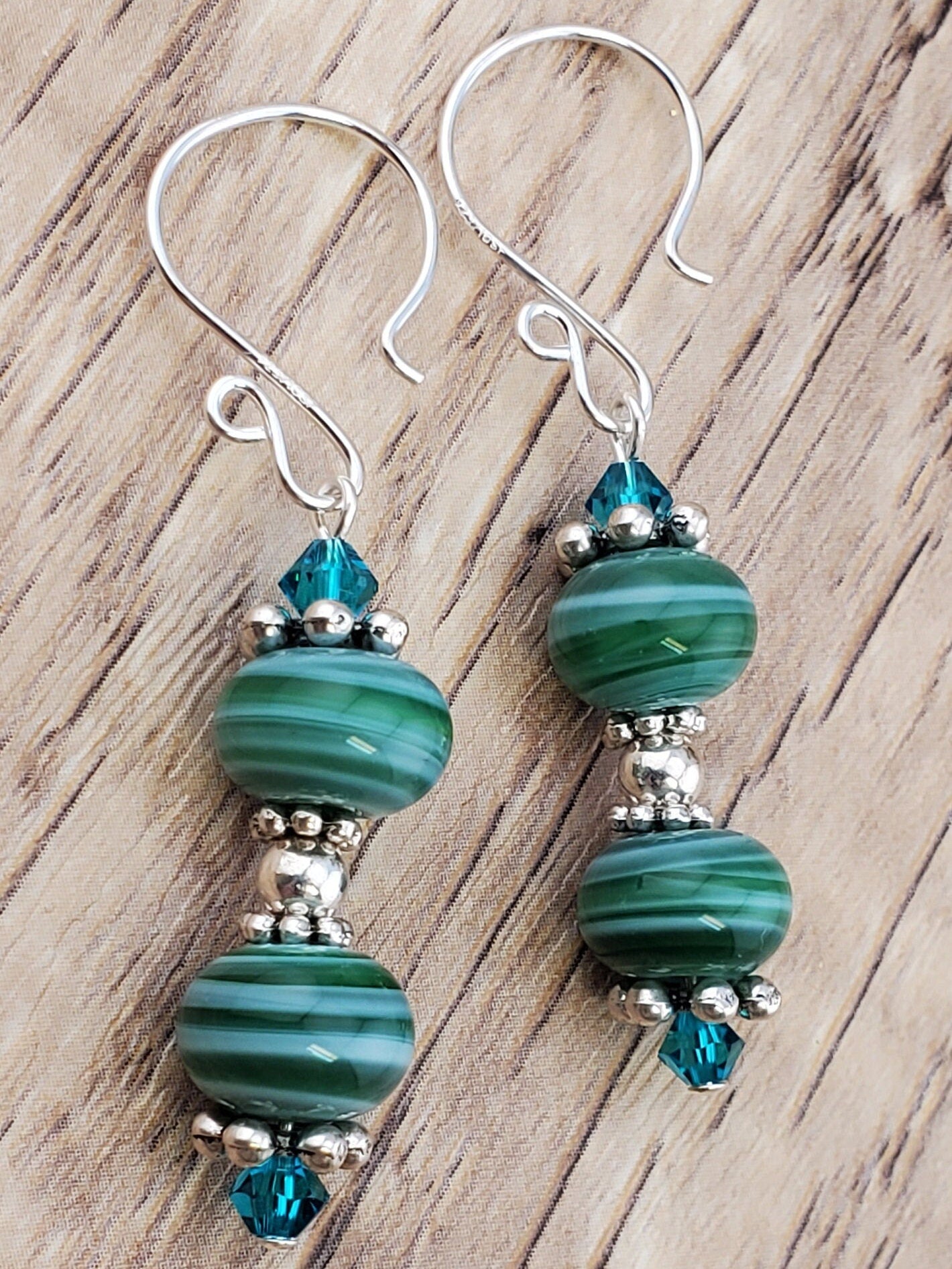 Be-Leaf in yourself Artisan Glass Earrings, Lampwork Glass Bead handcrafted by a talented artisan, Silver Filled Earring Wire