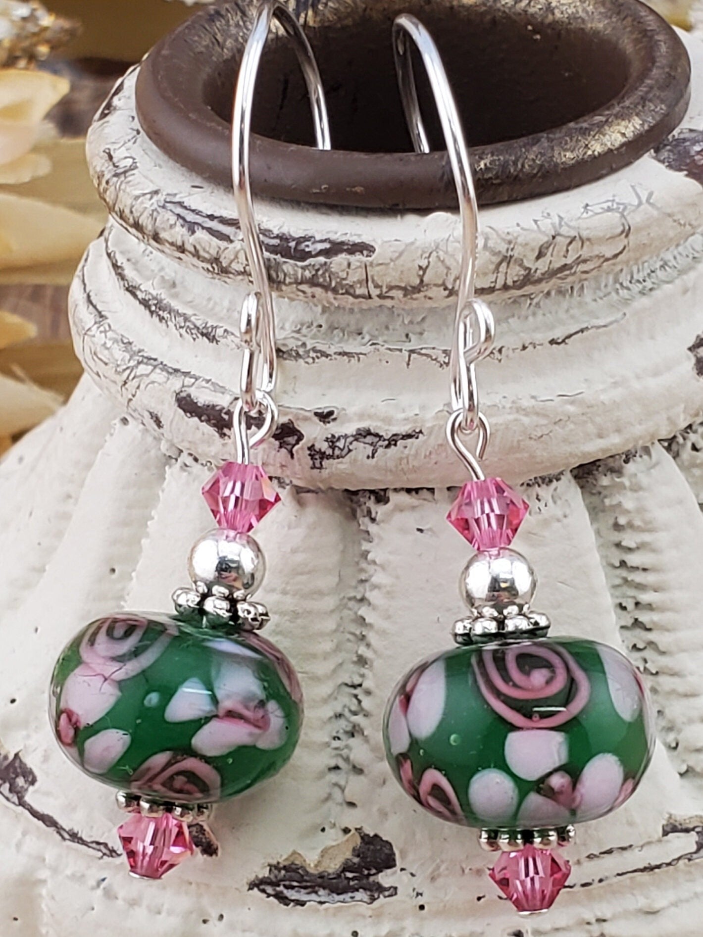 Simply Marvelous Artisan Glass Earrings, Lampwork Glass Bead handcrafted by a talented artisan, Silver Filled Earring Wire