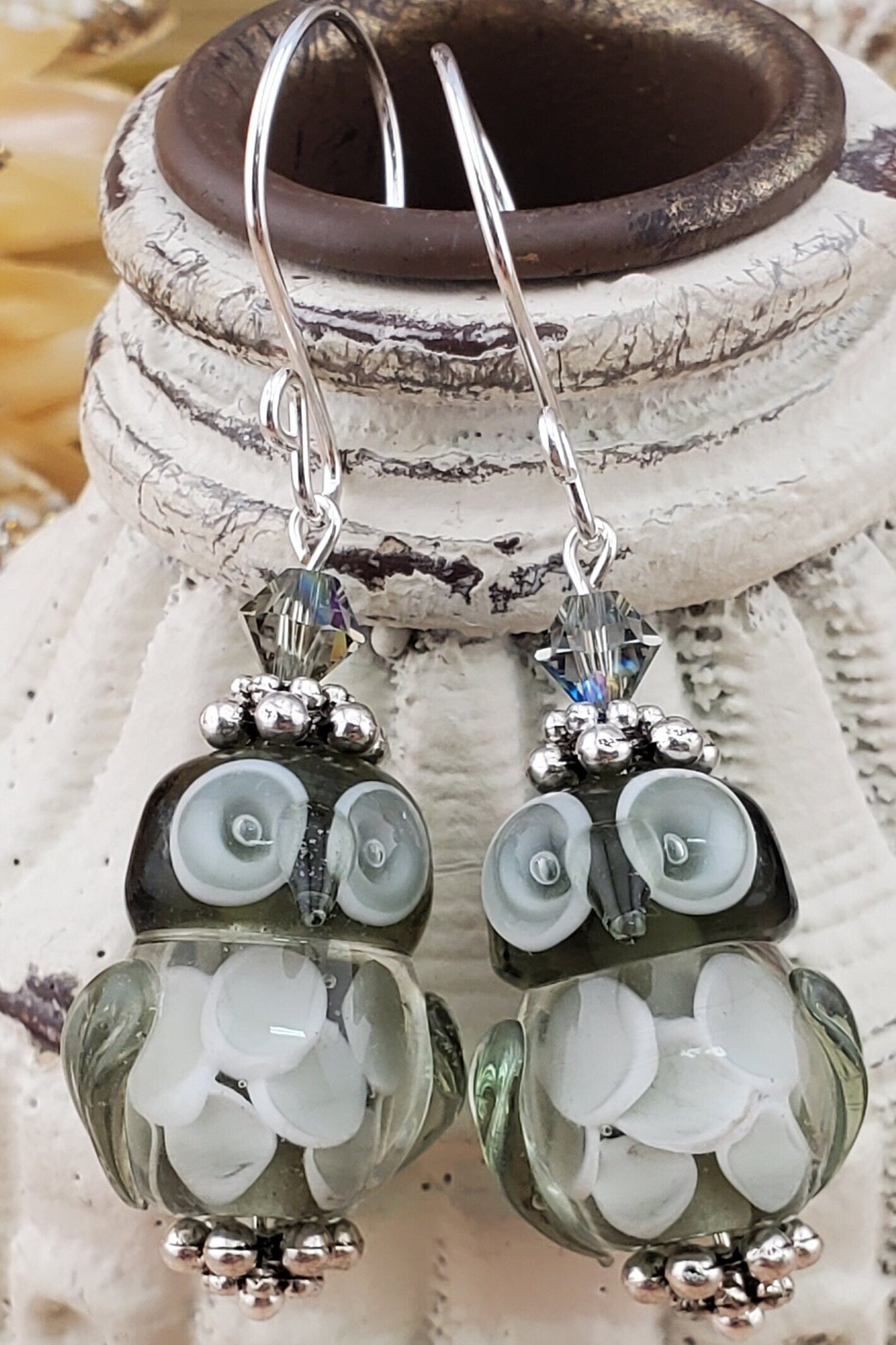 Life's a Hoot Artisan Glass Earrings, Lampwork Glass Bead handcrafted by a talented artisan, Silver Filled Earring Wire