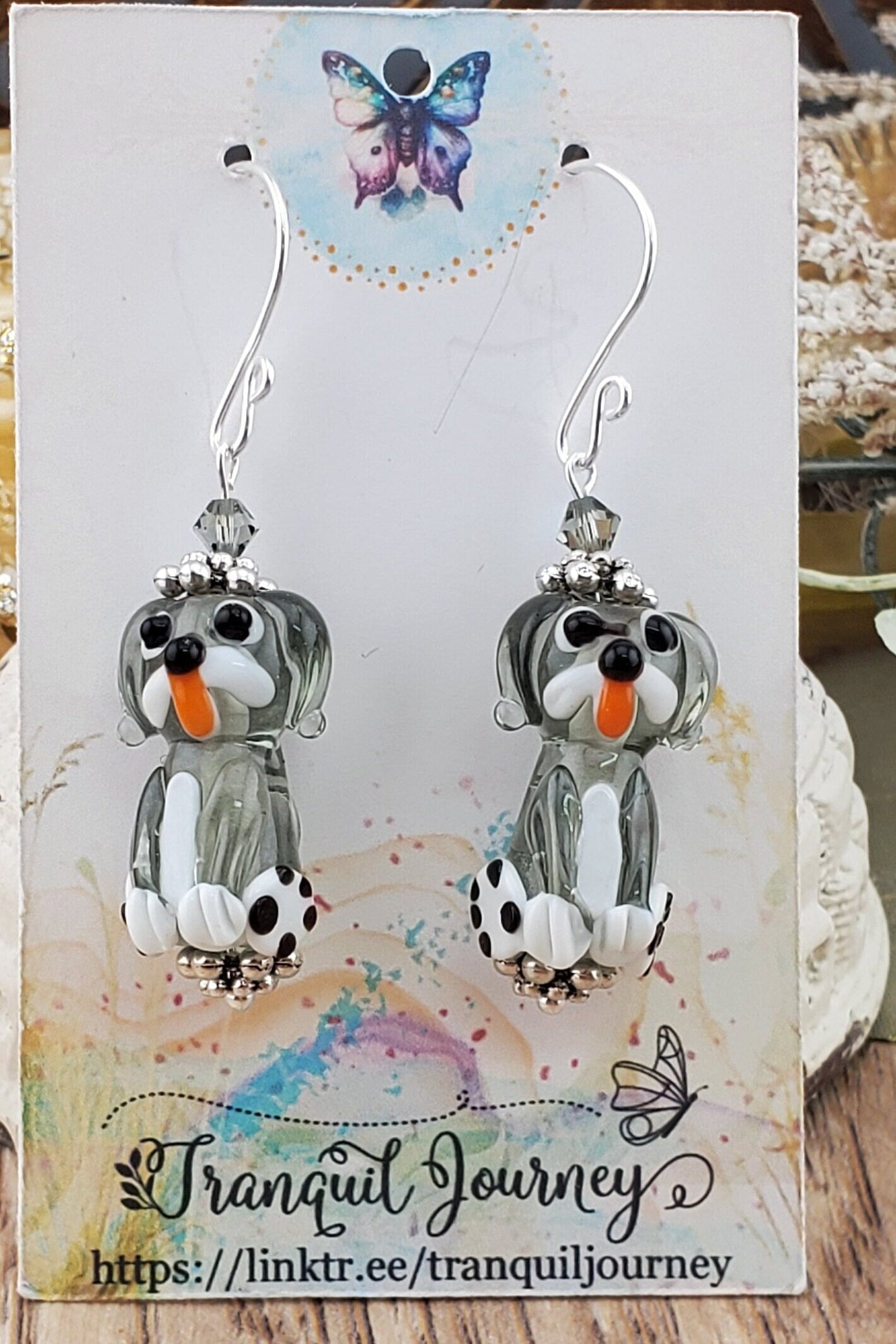 You had me at Woof Artisan Glass Earrings, Lampwork Glass Bead handcrafted by a talented artisan, Silver Filled Earring Wire