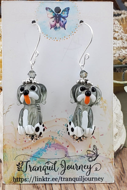 You had me at Woof Artisan Glass Earrings, Lampwork Glass Bead handcrafted by a talented artisan, Silver Filled Earring Wire