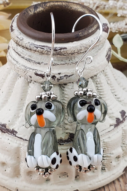 You had me at Woof Artisan Glass Earrings, Lampwork Glass Bead handcrafted by a talented artisan, Silver Filled Earring Wire