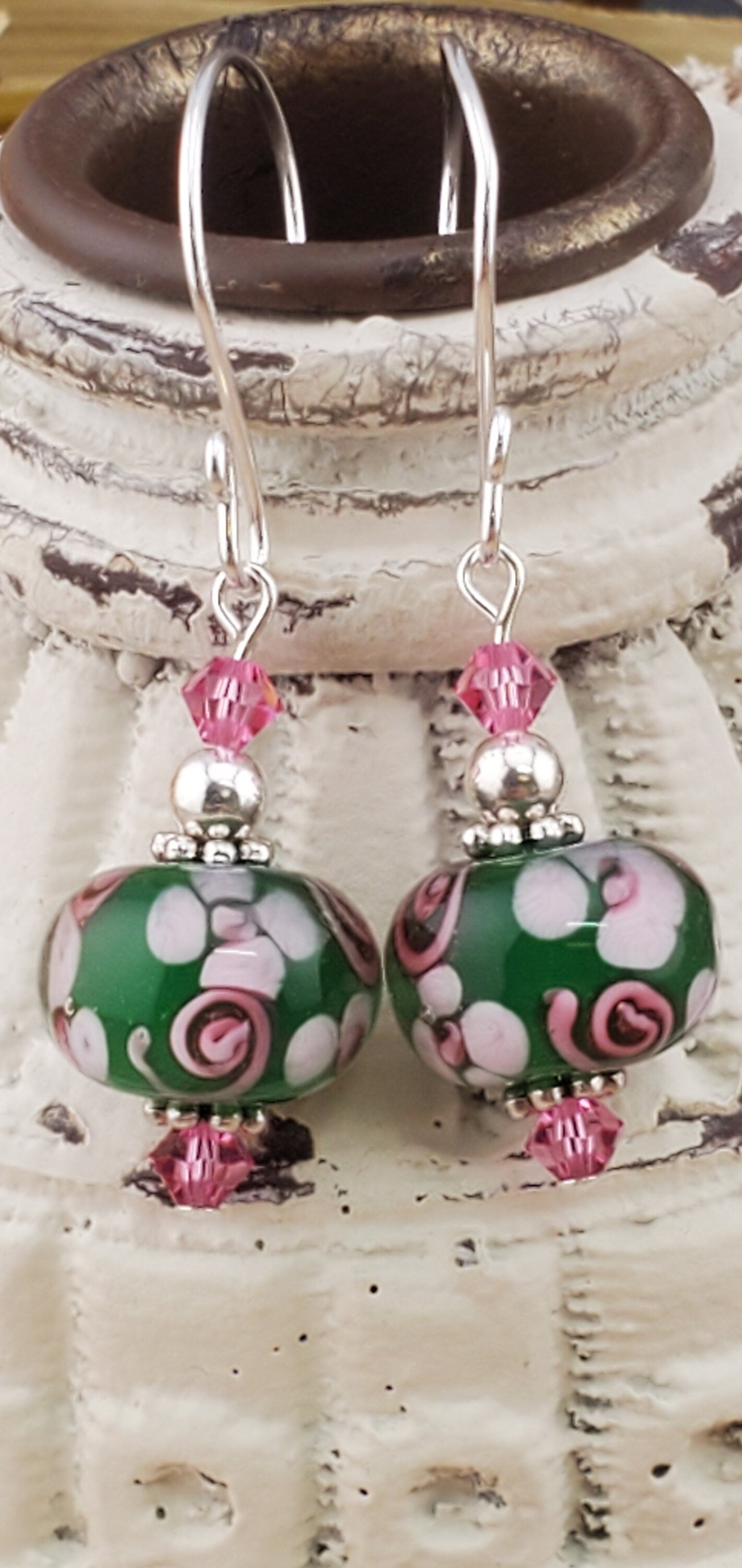 Serenity Artisan Glass Earrings, Lampwork Glass Bead handcrafted by a talented artisan, Silver Filled Earring Wire