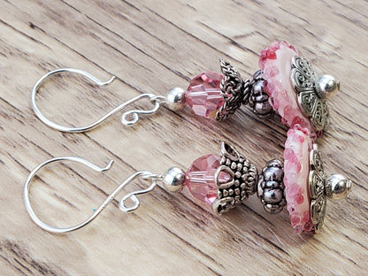 Fountain of Love Artisan Glass Earrings, Lampwork Glass Bead handcrafted by a talented artisan, Silver Filled Earring Wire