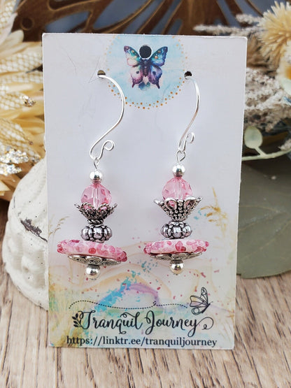 Fountain of Love Artisan Glass Earrings, Lampwork Glass Bead handcrafted by a talented artisan, Silver Filled Earring Wire