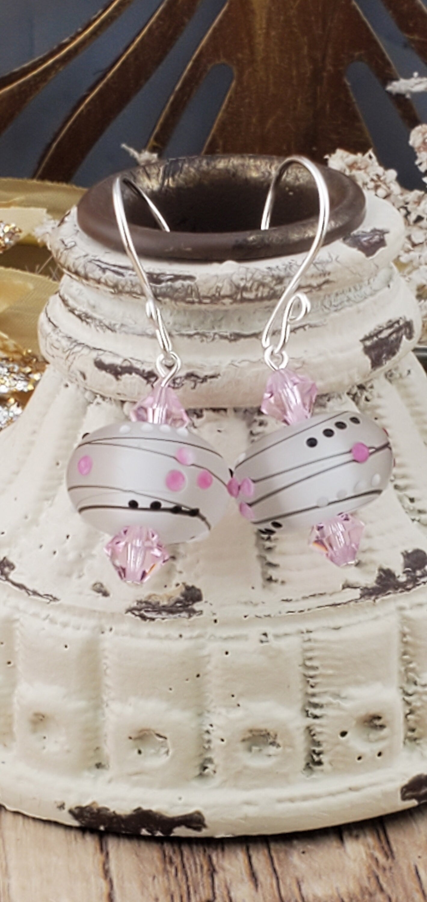 Pink Galaxy Artisan Glass Earrings, Lampwork Glass Bead handcrafted by a talented artisan, Silver Filled Earring Wire