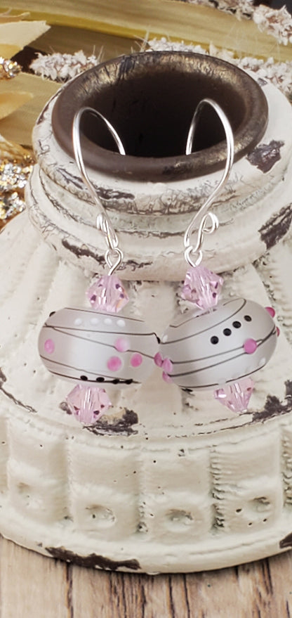 Pink Galaxy Artisan Glass Earrings, Lampwork Glass Bead handcrafted by a talented artisan, Silver Filled Earring Wire