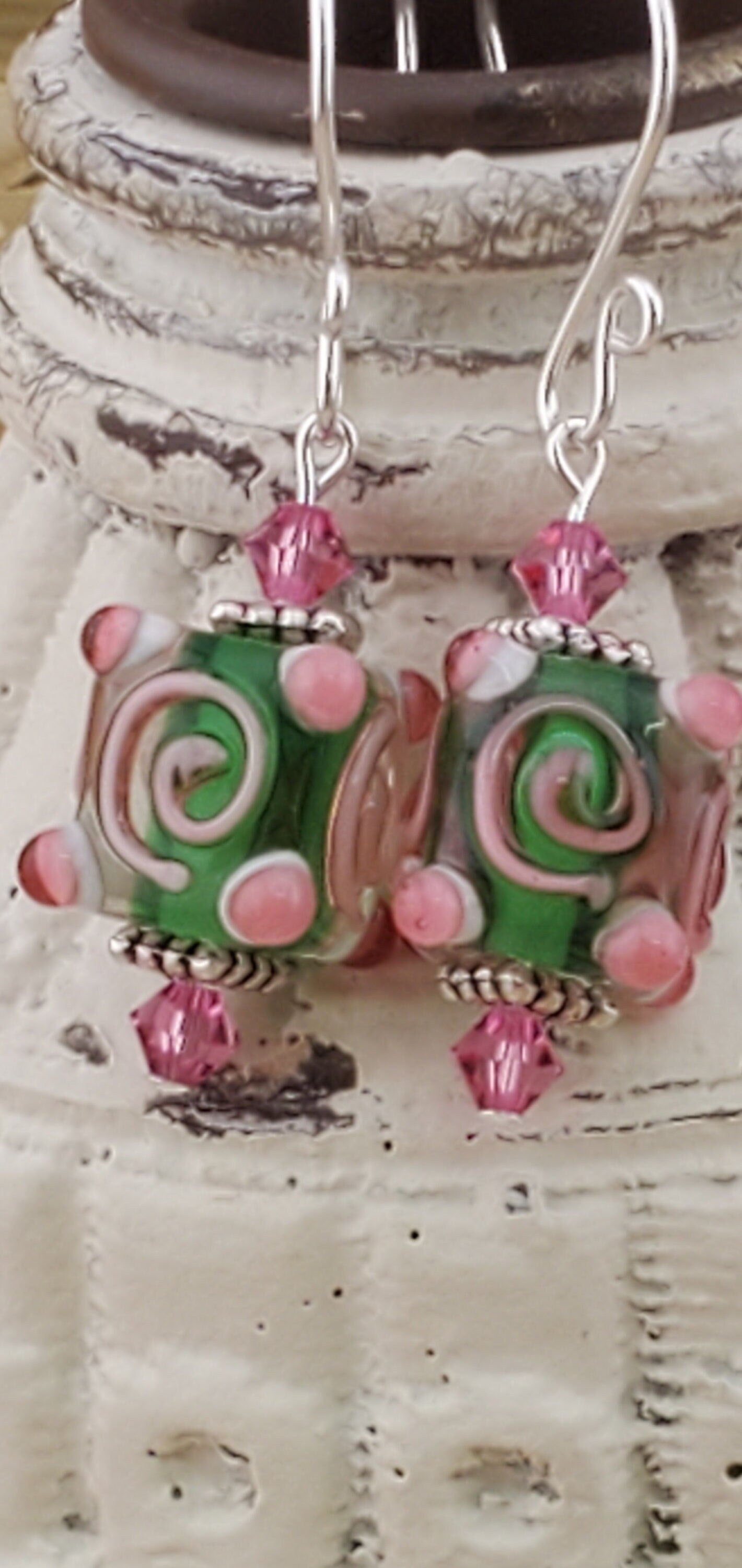 Cupid Artisan Glass Earrings, Lampwork Glass Bead handcrafted by a talented artisan, Silver Filled Earring Wire