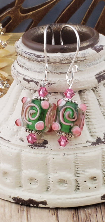 Cupid Artisan Glass Earrings, Lampwork Glass Bead handcrafted by a talented artisan, Silver Filled Earring Wire